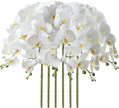 Vista 22 de FagusHome Flores de Phalaenopsis Artificiales de 32 Pulgadas 6 Piezas Tallos de Flores de Orquídeas Artificiales para Decoración del Hogar (Azul)