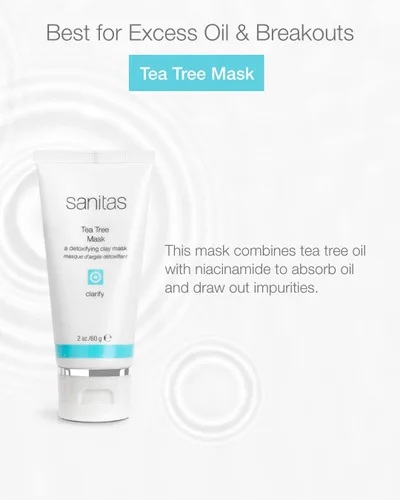 Vista 4 de Sanitas Skincare Máscara de árbol de té, máscara de tratamiento purificador, mezcla de arcilla desintoxicante, ácido salicílico, 2 onzas