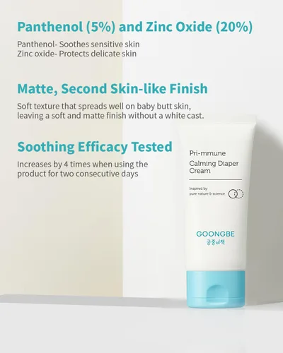 Vista 3 de GOONGBE Pri-mmune Crema calmante para pañales – Crema coreana para pañales con óxido de zinc y pantenol – Trata, calma, piel suave mate, sin