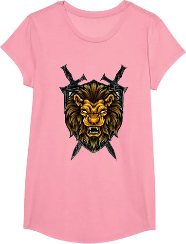 Vista 98 de Camiseta con diseño de caballero medieval renacentista, con diseño de espada de león, Negro, S