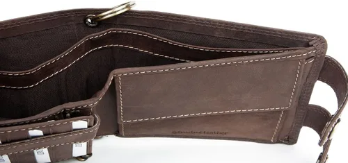 Vista 3 de FLW Cartera de cuero genuino marrón para hombre con cadena de 20 pulgadas de largo para colgar, Marrón, Cartera grande