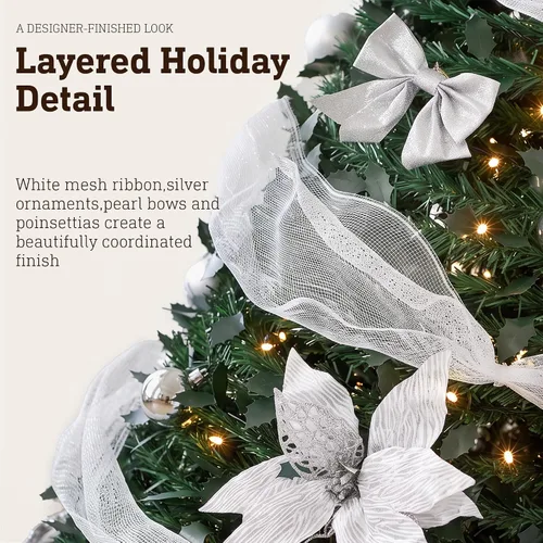 Vista 7 de Árbol de Navidad preiluminado de 6.4 pies con 200 luces LED y 8 modos de Árbol de Navidad artificial con 200 luces LED blancas cálidas, árbol