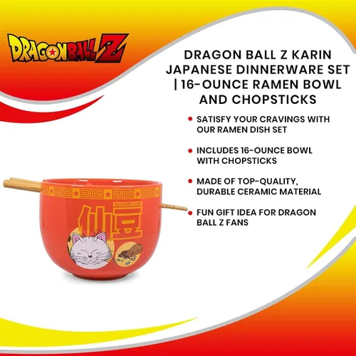 Vista 6 de Dragon Ball Z Karin - Juego de vajilla de cerámica japonesa El ajuste del lugar incluye cuenco de ramen de 16 onzas y palillos de madera, juego