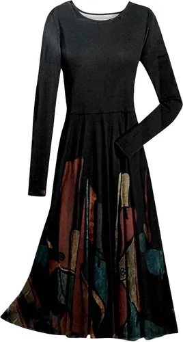 Vista 4 de TREBIN Vestido de invierno, vestido de manga larga con estampado casual y cuello redondo para mujer