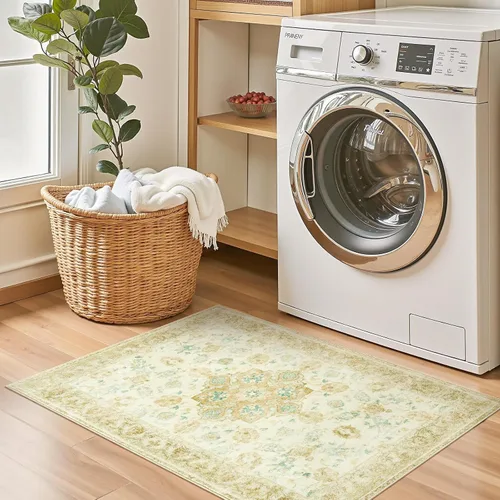Vista 4 de jinchan Alfombra floral primaveral de 2 x 3 pies para entrada, alfombra desgastada lavable, de pelo corto, suave, pequeña, antideslizante, tapete