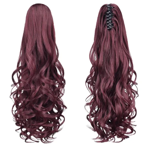 Vista 2 de Extensiones de cabello rizado para mujer, pinza de extensiones de cabello sintético de cola de caballo de 22 pulgadas, extensiones de cabello