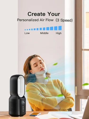 Vista 6 de let'me Ventilador de escritorio de 13 pulgadas, pequeño ventilador de mesa sin aspas, ventilador oscilante de 106° con control táctil de 3