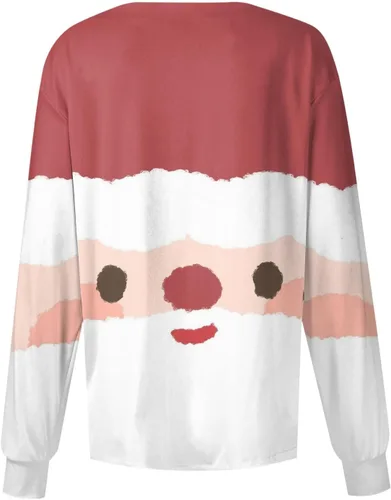 Vista 3 de Chamarras médicas estampadas de Navidad para mujer, con botones frontales, lindo estampado, manga larga, uniforme de enfermera, con bolsillos