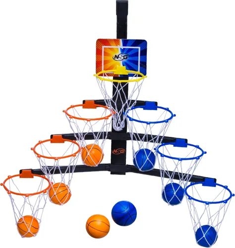 Vista 9 de Combo de baloncesto y boxeo para colocar sobre la puerta, juego 2 en 1 con aro ajustable y bolsa de velocidad, marcador y efectos de sonido