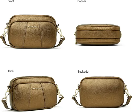 Vista 5 de DORIS&JACKY Bolso cruzado de cuero para mujer, pequeño, suave, con triple cremallera, con correa ajustable