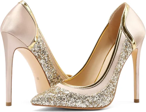 Vista 6 de manne Zapatos de tacón de aguja para mujer, tacón alto de 4.92 pulgadas, zapatos de lujo brillantes para fiesta, boda, novia, puntera cerrada, satén