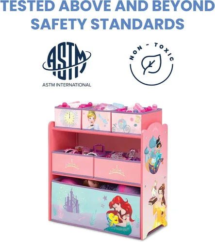 Vista 4 de Delta Children Design & Store Organizador de almacenamiento de juguetes de 6 compartimientos, Disney Princess