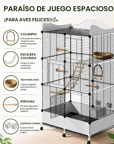 Vista 3 de Jaula cifrada para pájaros grandes de 57 pulgadas, espacio de almacenamiento superior, protector de salpicaduras inferior con suministros esenciales