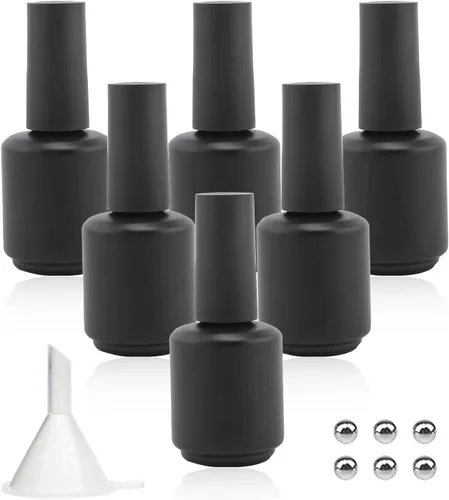 Vista 8 de Botellas vacías de esmalte de uñas de gel de 0.5 onzas líquidas, botellas vacías de esmalte de uñas con cepillo negro mate, botellas redondas opacas