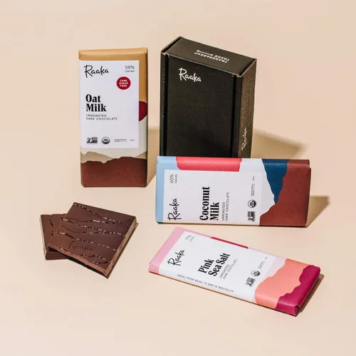 Vista 6 de Raaka Paquete de chocolate sin lácteos Chocolate negro gourmet de grano a barra Orgánico, Kosher, vegano, sin gluten Regalo para los amantes