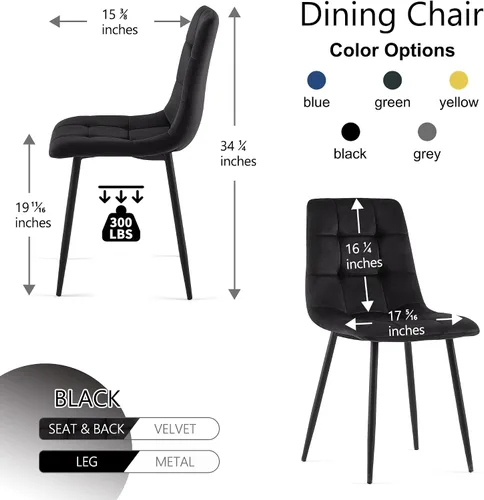 Vista 3 de NORDICANA Juego de 2 sillas de comedor, sillas de cocina tapizadas, sillas laterales de terciopelo negro con cómodos cojines y patas de metal