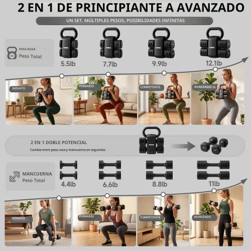 Vista 3 de Adjustable Kettlebell Dumbbell Set, 2-in-1 Dumbbells & Kettlebell, Hand Weights Free Weights for Women Beginners with Fast Adjustment,Weights Set