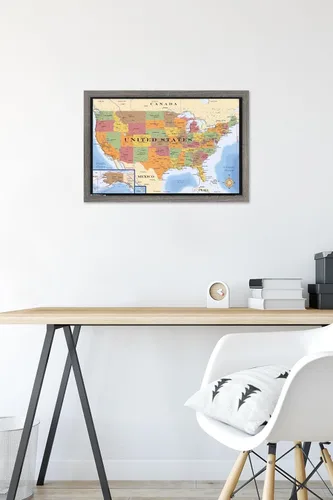 Vista 6 de Trends International Mapa - Póster de pared de zonas horarias de EE. UU., 14.725 x 22.375 pulgadas, versión enmarcada de madera de granero