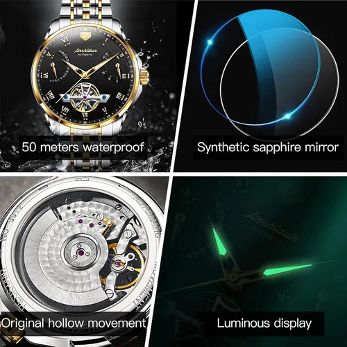 Vista 6 de OLEVS Relojes de pulsera Pro Diver para hombre correa de acero inoxidable de dos tonos impermeables relojes mecánicos automáticos para hombre lujo