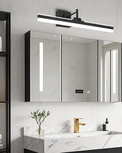 Vista 6 de Moderna lámpara de tocador negra ajustable LED para baño sobre espejo giratorio (negro, 23.6 pulgadas, 5CCT regulable)