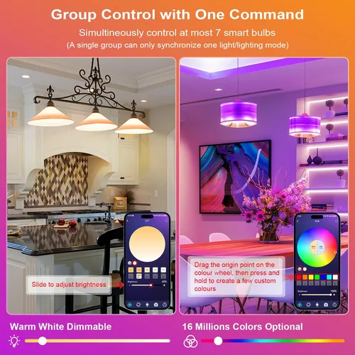 Vista 5 de FRIDEKO HOME Bombillas inteligentes – Bombilla LED regulable que cambia de color para el hogar, funciona con sincronización de música Bluetooth