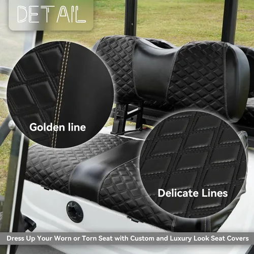 Vista 4 de Fundas de asiento delantero para carrito de golf para Yamaha Drive 2007-2016/Drive 2 2017+ Cojín de asiento universal OEM delantero, fundas de Negro