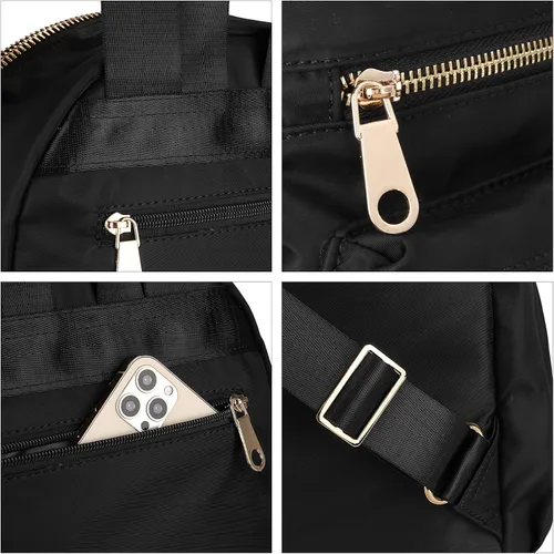 Vista 5 de Uromee Mochila para mujer, bolsa de hombro impermeable de nailon para viaje, 1-negro, Mochilas Daypack