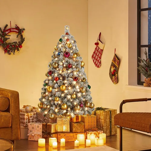 Vista 6 de Yaheetech Árbol de Navidad artificial preiluminado de 4.5 pies con luces incandescentes de color blanco cálido, árbol de Navidad con 340 puntas