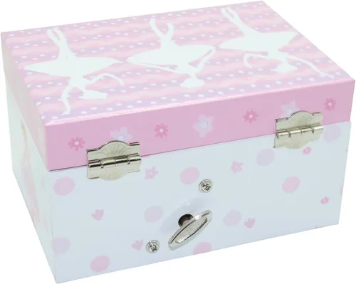 Vista 3 de Jewelkeeper - Caja de bailarina para niña, diseño de lunares, color rosa y blanco