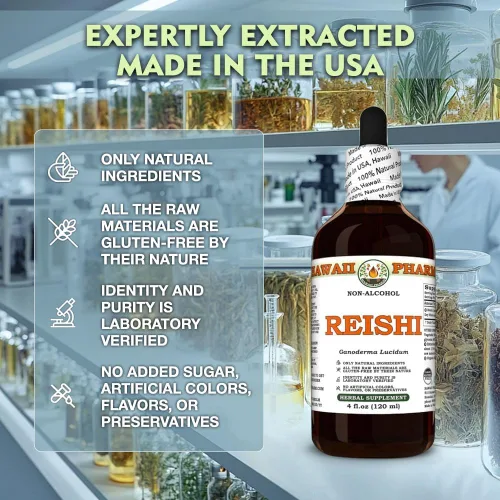 Vista 4 de Hawaii Pharm Reishi Extracto sin alcohol, glicerita para apoyo inmunológico, promueve la vitalidad, mejora la memoria y la función cognitiva, apoyo