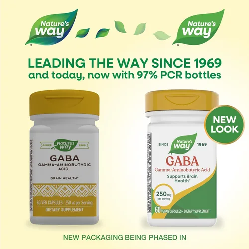 Vista 2 de Nature's Way GABA, ácido gamma-aminobutírico, apoya la salud cerebral*, 250 mg por porción, 60 cápsulas veganas (el embalaje puede variar)