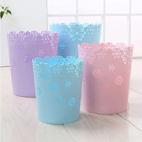 Vista 7 de Wastebasket, forma de flor hueca de plástico sin tapa, papelera de basura - M - rosa