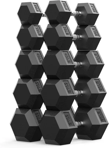 Vista 18 de Dumbbell Set 45-550lb, Rubber Encased, Strength Training Home Gym PAPABABE Complete & Durable Cast Iron Core Odorless PVC Antiroll Hex