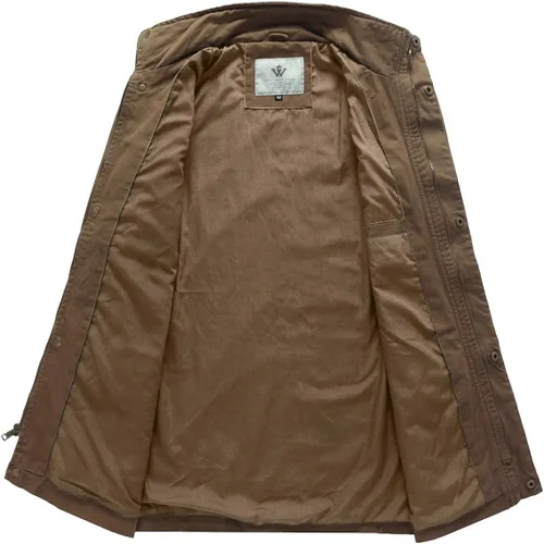 Vista 3 de WenVen Chaqueta ligera de estilo militar para hombre, rompevientos de algodón de sarga