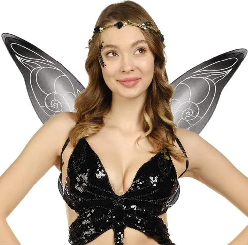 Vista 5 de Funcredible Alas de hada, corona y purpurina, accesorios de disfraz de hada, disfraz de mariposa, disfraces de Halloween para mujer