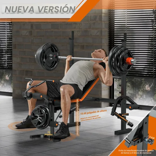 Vista 2 de Banco de Peso XDDIAS, Set de Prensa de 770LBS con Extensión de Pierna, Banco de Peso Olímpico 6 en 1 para Gimnasio en Casa, Banco de Entrenamiento