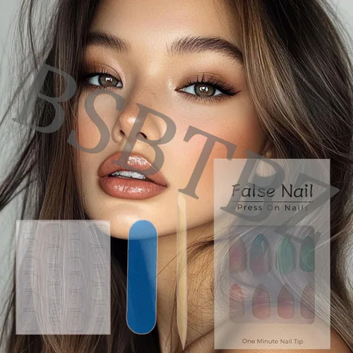 Vista 7 de 24 piezas de uñas postizas de punta francesa a presión, uñas postizas medianas en forma de almendra con diseño de ondas azul oscuro, uñas postizas