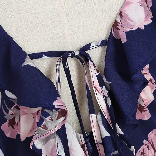Vista 6 de PopReal - Vestidos para mamá y para mi con impresión floral hombro frío volante sin espalda correa mameluco playa vestido a media pierna de verano