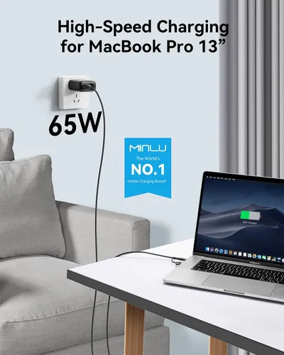 Vista 4 de GaN - Bloque de cargador USB C de 65 W, cargador de pared compacto de 3 puertos tipo C con cable USB-C/L 2 en 1 de 6 pies, 100 W, carga rápida