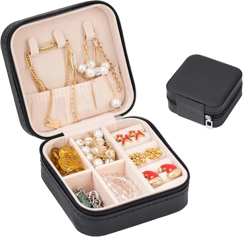 Vista 8 de Caja de joyería de viaje portátil de cuero PU mini caja de viaje de joyería pequeña caja de joyería para pendientes collar mujeres niñas regalo