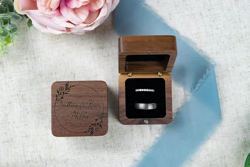 Vista 6 de Caja del anillo de boda, Caja de anillo personalizada, Caja del portador del anillo, Cajas del anillo de boda para la ceremonia Señor y la Sra. Caja