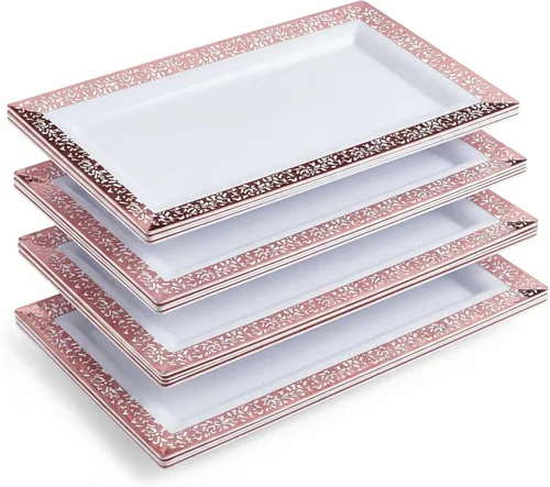 Vista 19 de Bandeja de Servir de Plástico Transparente (Paquete de 4) Bandejas y Platos Desechables Transparentes con Borde Dorado para Servir Alimentos