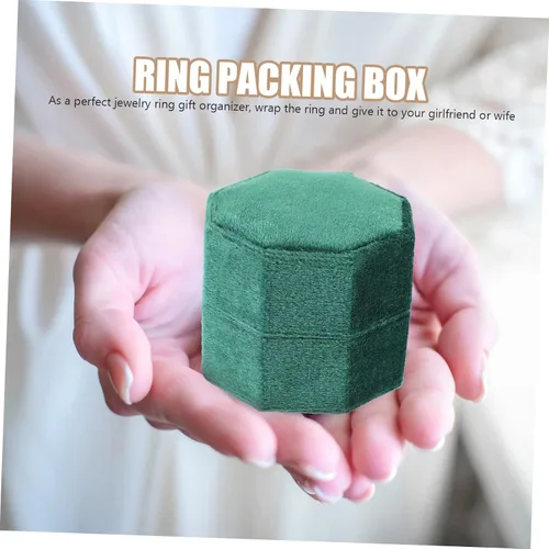 Vista 3 de BESTonZON Caja de tres cajas de anillos Anillos de promesa para parejas Estante de exhibición pequeño Joyero para mujer Caja de anillo de fieltro