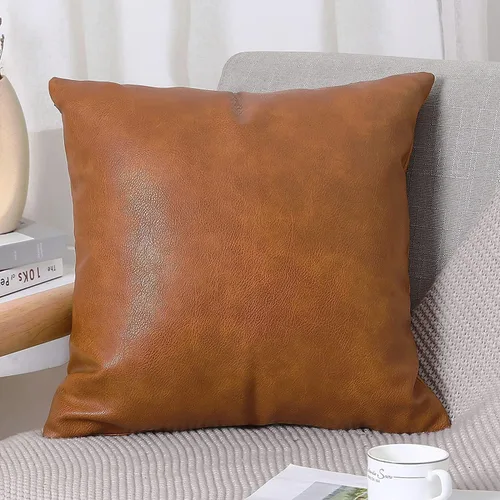 Vista 2 de Yaertun Juego de 2 fundas de almohada decorativas de piel sintética modernas y sólidas para exteriores, fundas de almohada de lujo para sofá, cama