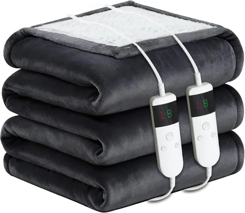 Vista 30 de Manta térmica eléctrica de 50 x 60 pulgadas, manta eléctrica de franela suave y sherpa con 10 niveles de calefacción, se apaga automáticamente