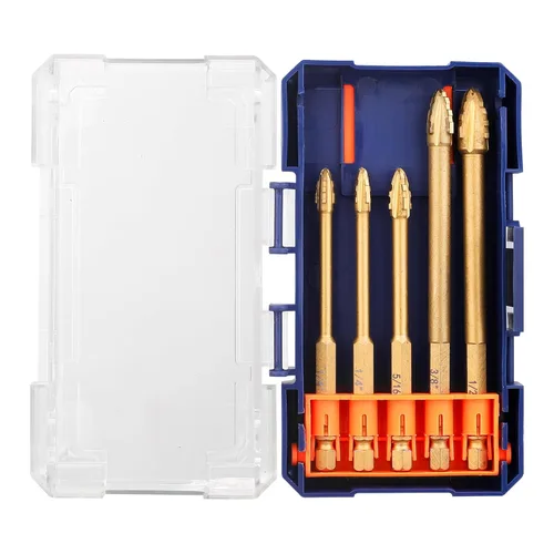 Vista 7 de HPHOPE Juego de brocas excéntricas de cuatro flautas mejoradas, 5 piezas, nuevo taladro triangular de carburo ultra duro con vástago hexagonal