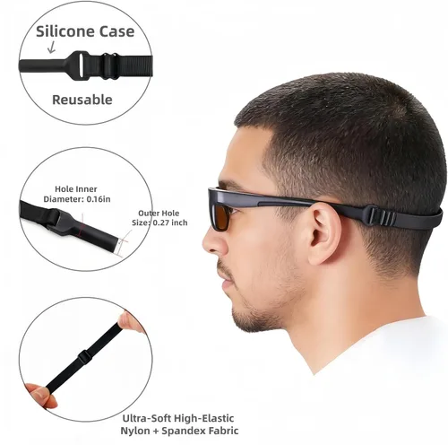 Vista 2 de Retenedores elásticos ajustables para gafas de lectura, gafas de miopía, gafas de sol deportivas