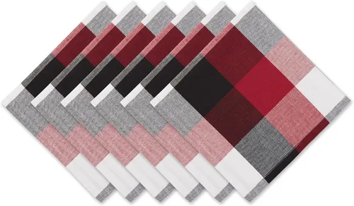 Vista 20 de DII Tri-Color Check Collection - Juego de servilletas 100% algodón, 20 x 20 pulgadas, color negro, 6 piezas