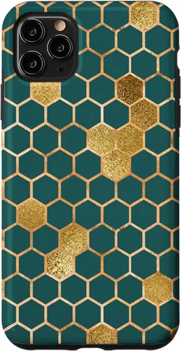 Vista 13 de Bees Honeycomb Pattern Print Honey Hexagon Bees Hive - Green Case for iPhone 17