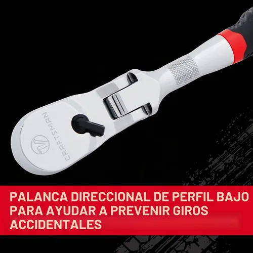 Vista 8 de Llave de carraca V-SERIES de CRAFTSMAN, accionamiento de 1/2 pulgada, 96 dientes, cabeza flexible XL de agarre cómodo (CMMT86336V)
